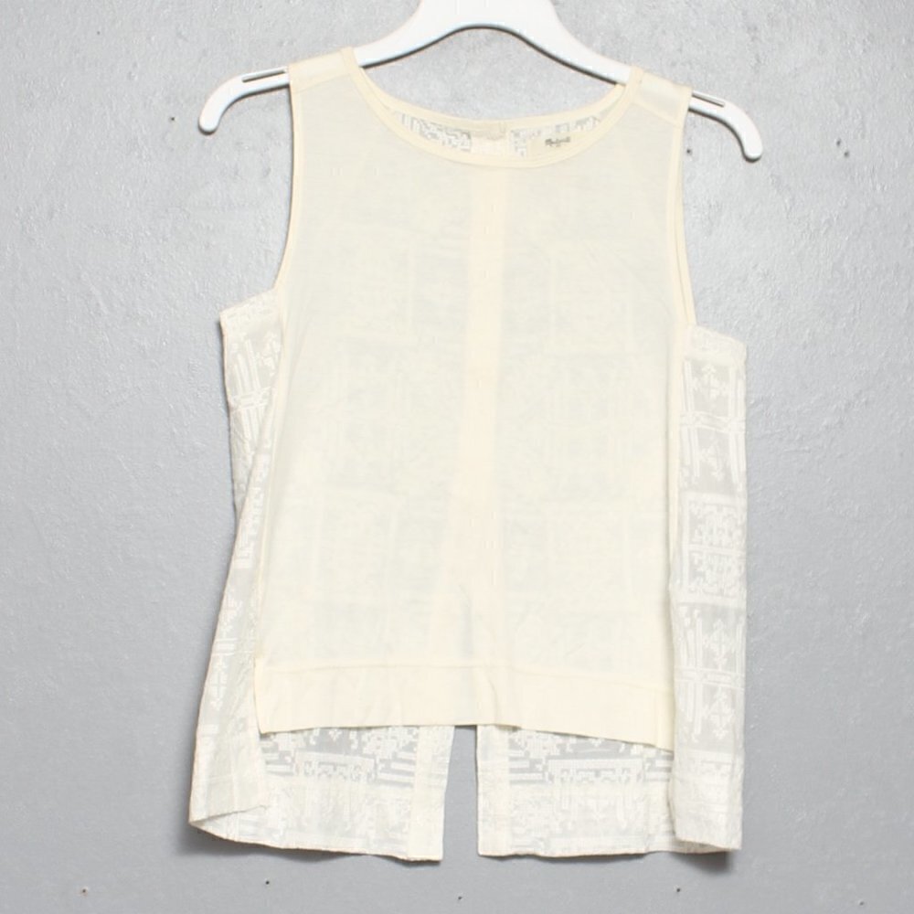 Madewell threadwork ivory sheer back sleeveless cotton silk blouse